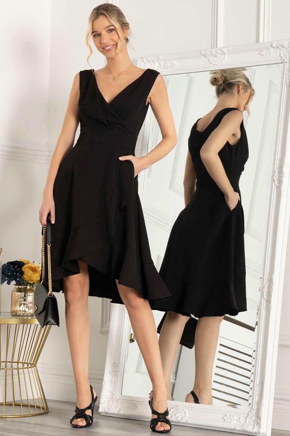 Jolie Moi Jolie Moi Women's Eliza Frill Hem Dress in Black