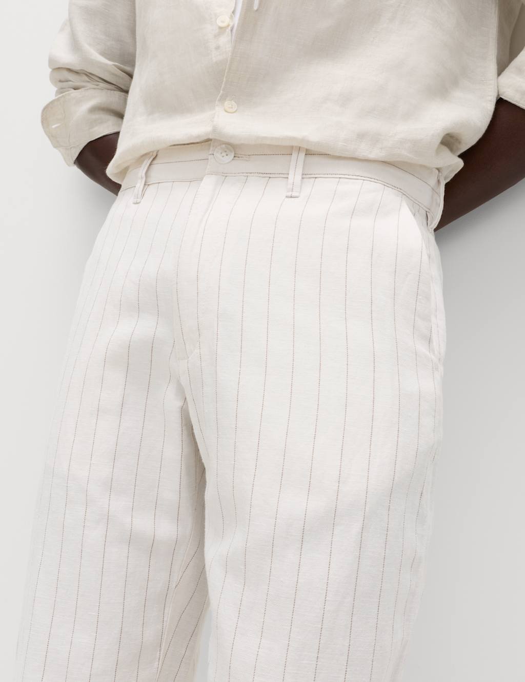 Marks & Spencer M&S Regular Fit Cotton Linen Blend Chinos Ecru Mix - 2