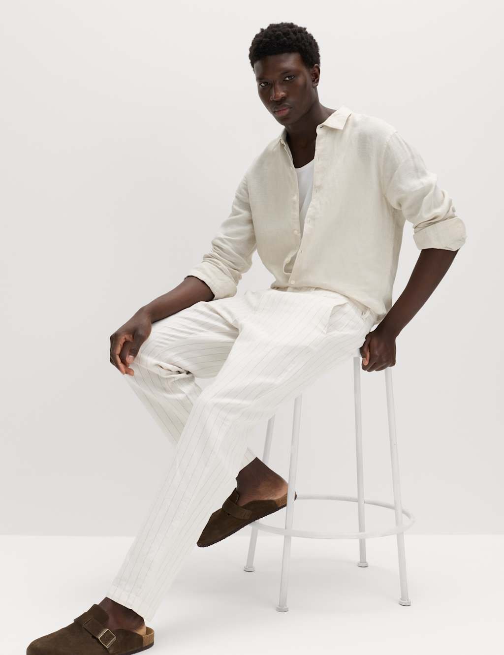 Marks & Spencer M&S Regular Fit Cotton Linen Blend Chinos Ecru Mix - 3