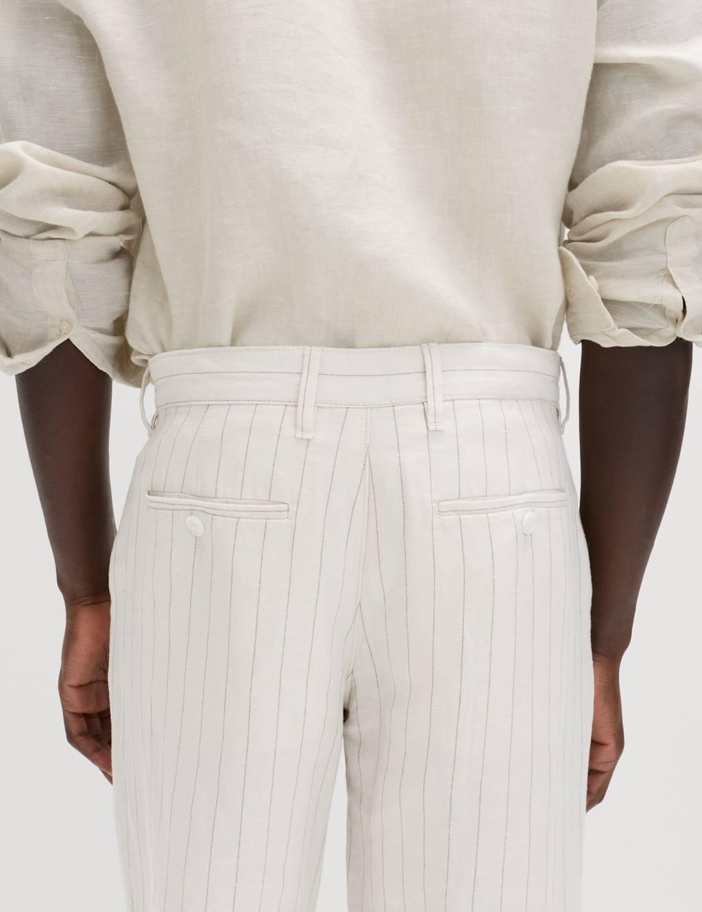 Marks & Spencer M&S Regular Fit Cotton Linen Blend Chinos Ecru Mix - 4