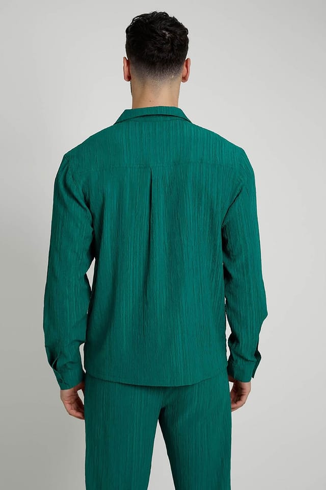 Native Youth Native Youth Men's Long Sleeve Seersucker Broderie Relaxed Shirt in Green - 2