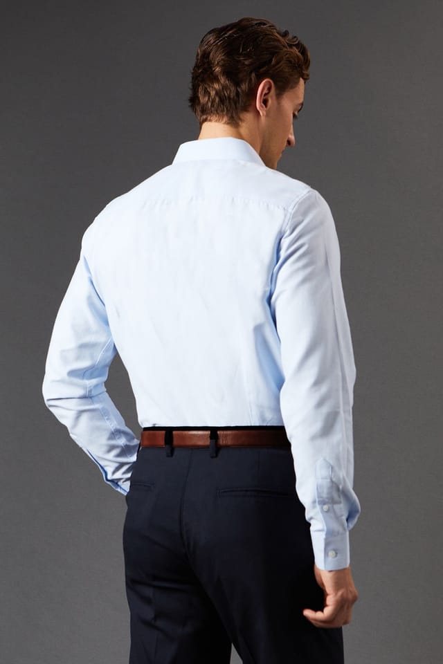 Burton Burton Men's Light Blue Easy Iron Oxford Slim Fit Long Sleeve Shirt - 3