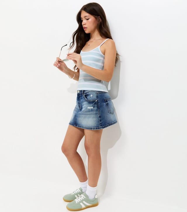 New Look Girls' Light Blue Striped Scoop Neck Cami Top New Look - 2