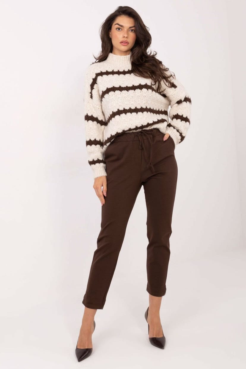 Love Lace Love Lace Women's High Waisted Tapered Casual Fabric Trousers in Brown - 1
