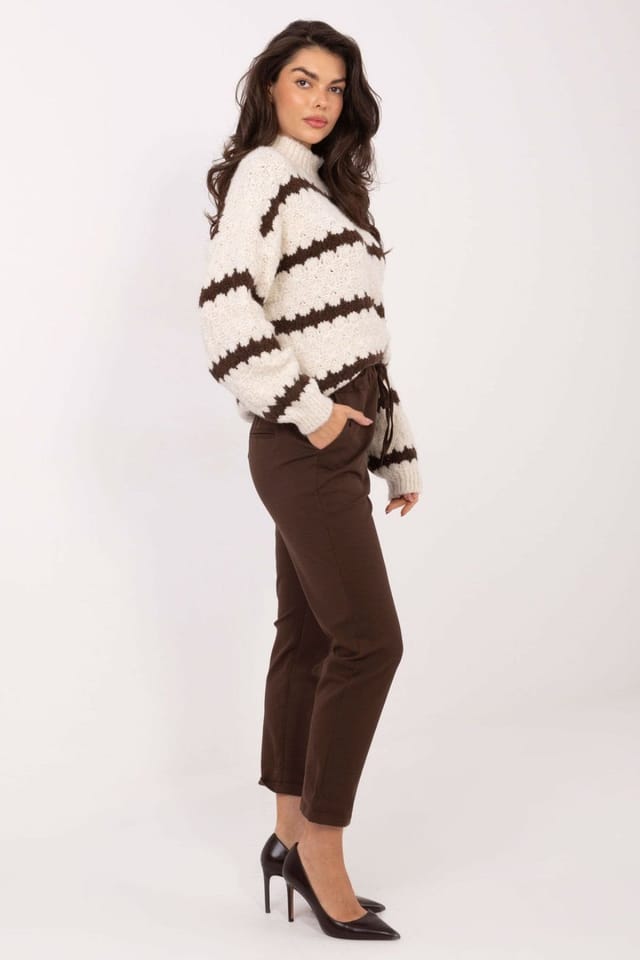 Love Lace Love Lace Women's High Waisted Tapered Casual Fabric Trousers in Brown - 2