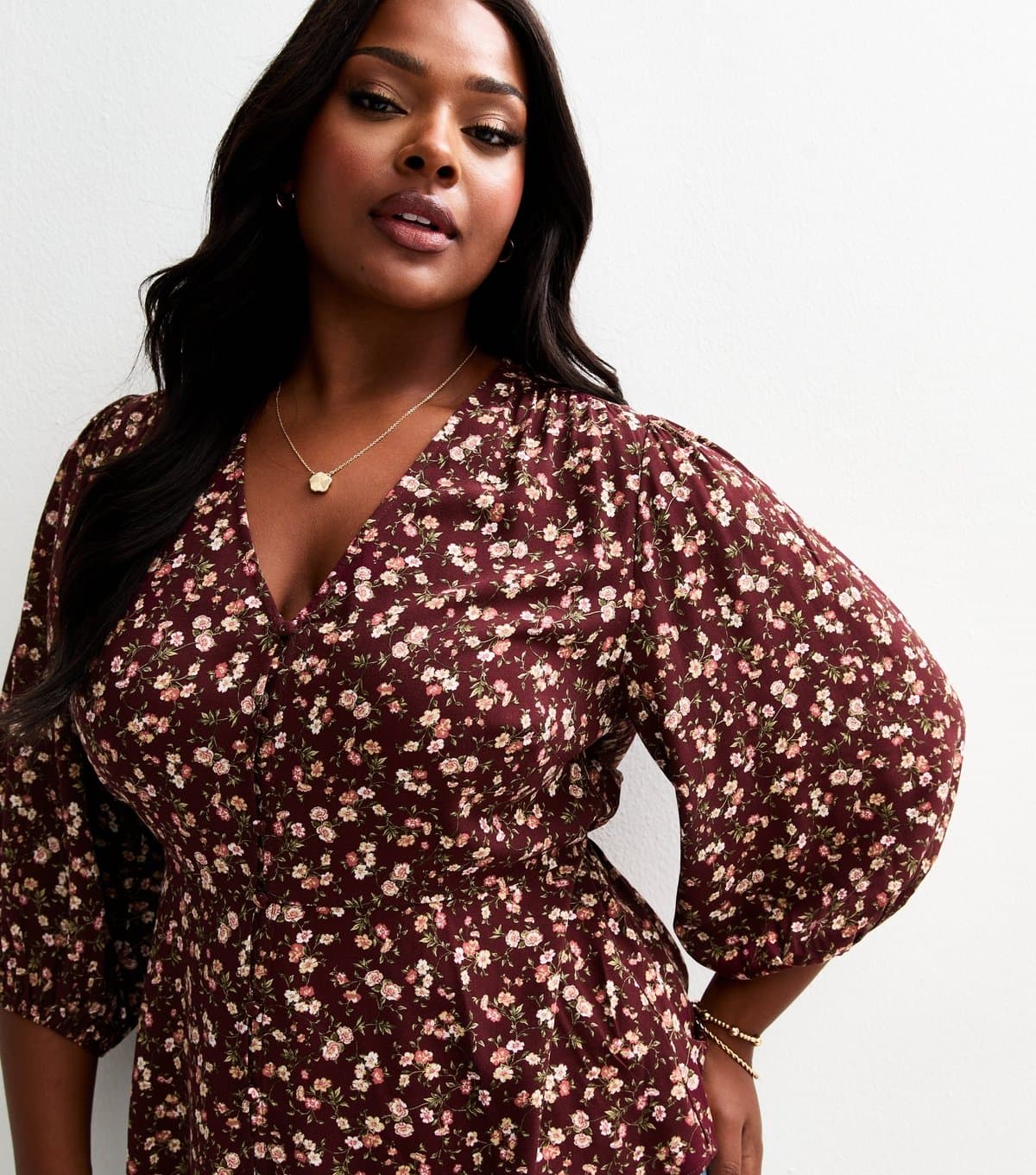 New Look Women's Plus Size Red Floral Print Blouse Curves New Look
