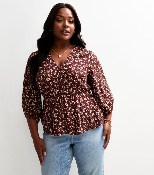 New Look Women's Plus Size Red Floral Print Blouse Curves New Look - 2