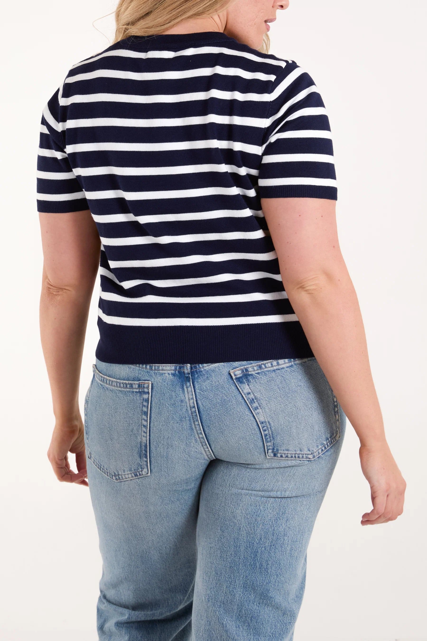 Blue Vanilla Embroidered Stripe Top - 4