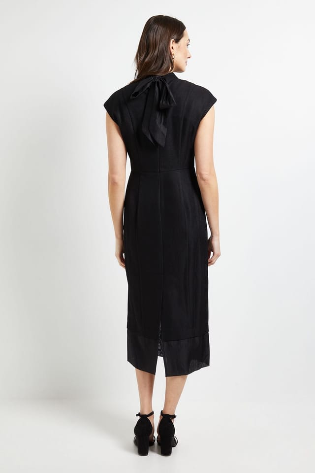 Principles Principles Women's Tailored Front Tie Shirt Midi Dress in Black - 3