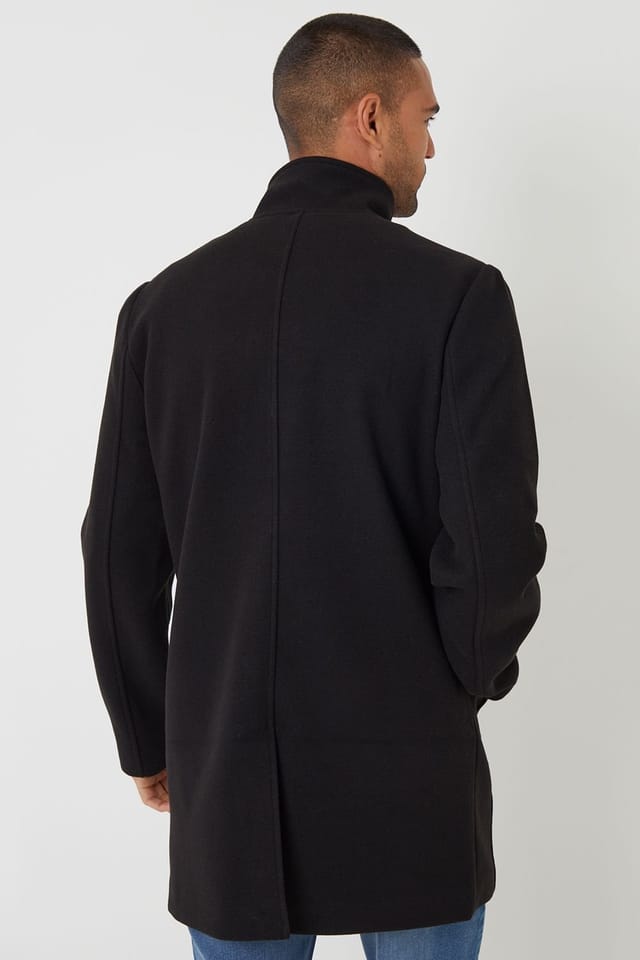 Threadbare Threadbare Men's Longline Faux Wool Funnel Neck Coat in Black - 2