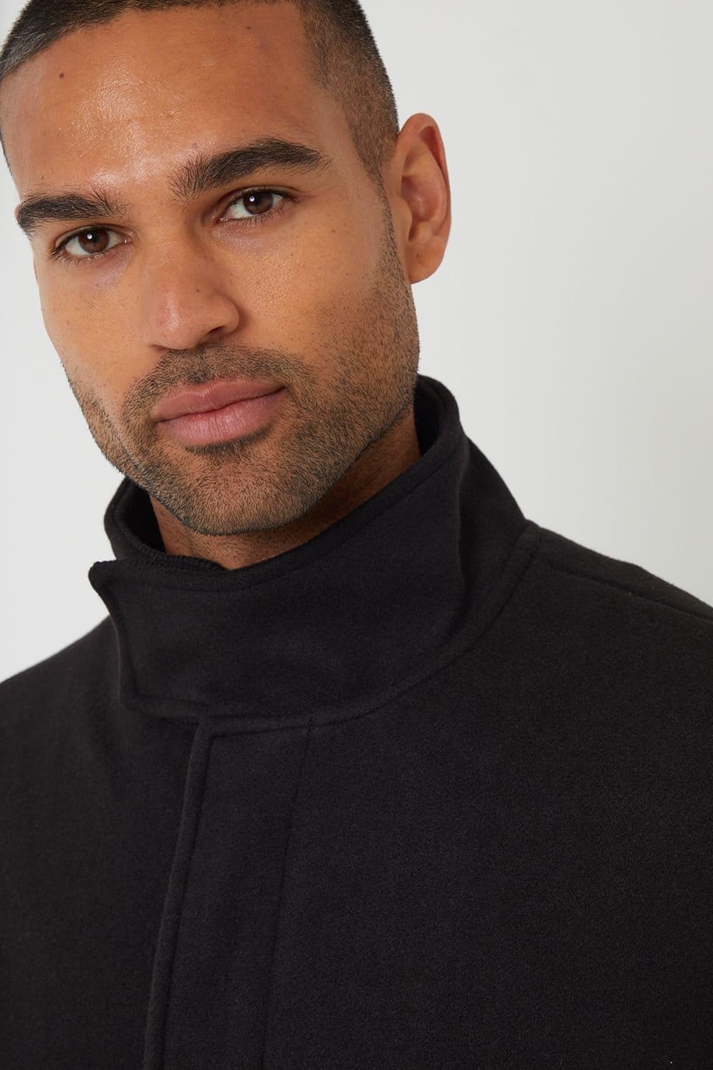 Threadbare Threadbare Men's Longline Faux Wool Funnel Neck Coat in Black - 4