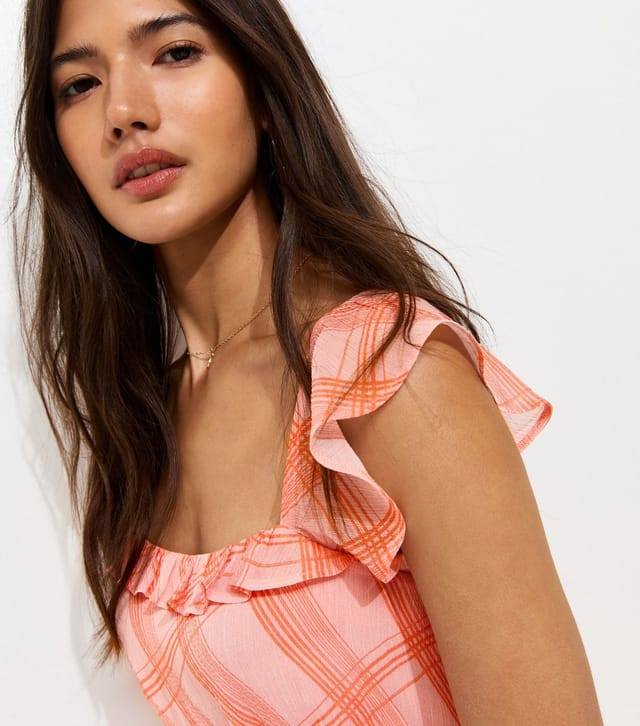 New Look Women's Pink Chiffon Check Print Flutter Sleeve Mini Dress New Look - 3