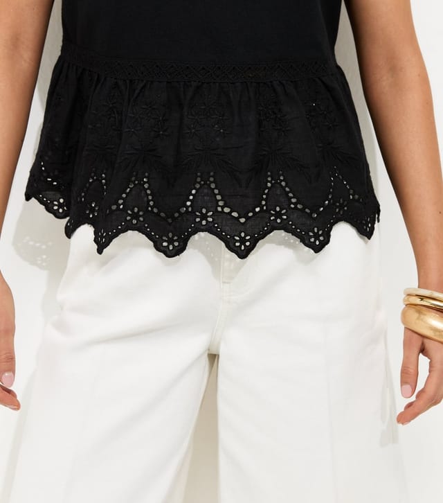 New Look Women's Black Broderie Anglaise Hem T-Shirt New Look - 3