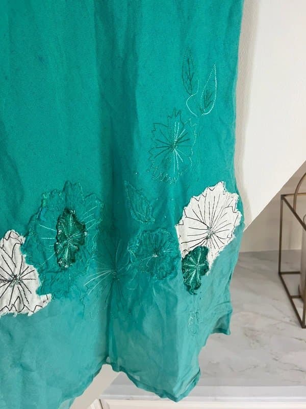 Wallis Wallis Vintage Green White Floral Beaded Viscose Cotton Linen Size 10 Frill Midi Skirt