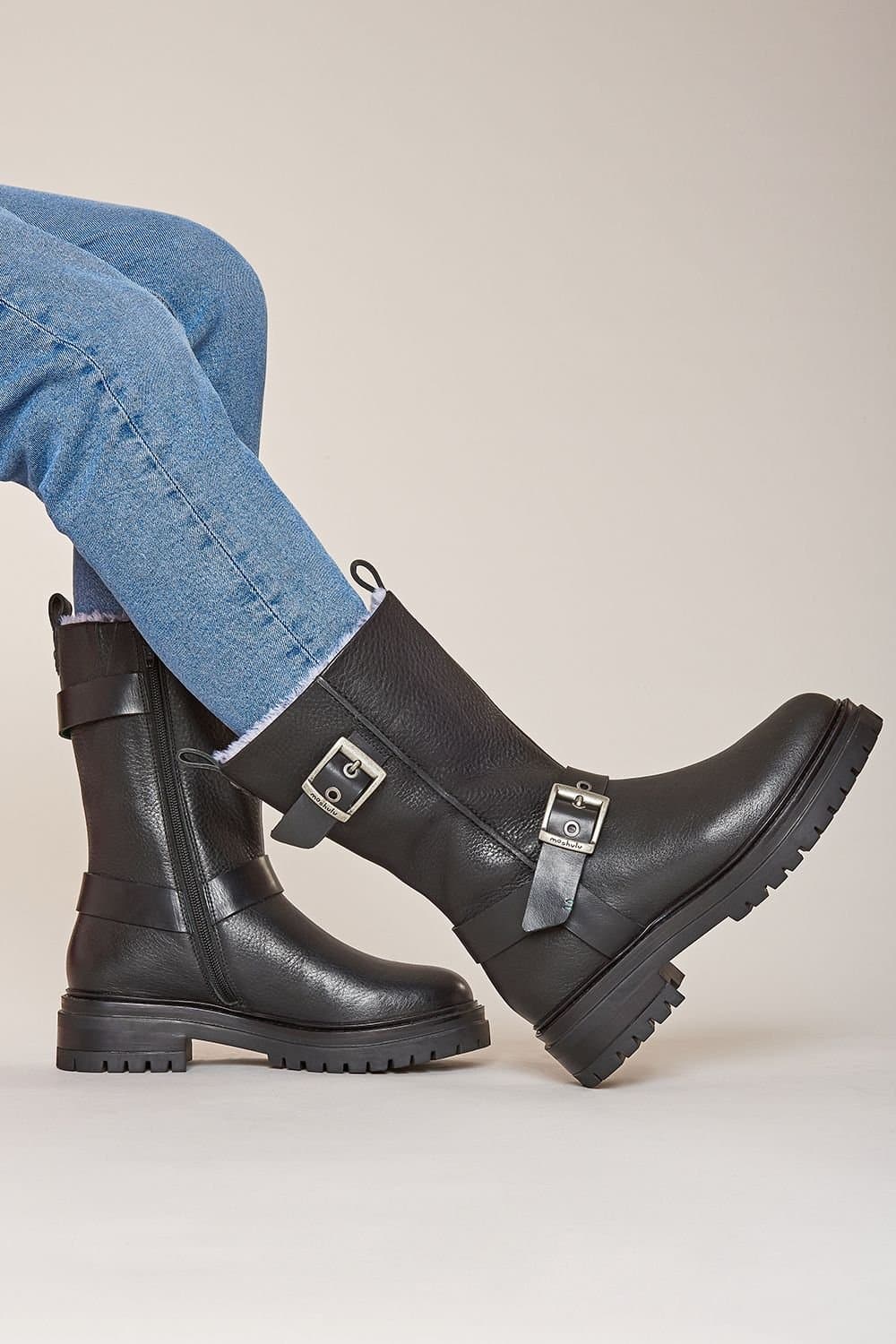Moshulu Moshulu Women's 'Sherald' Biker-style Mid-length Boots in Black