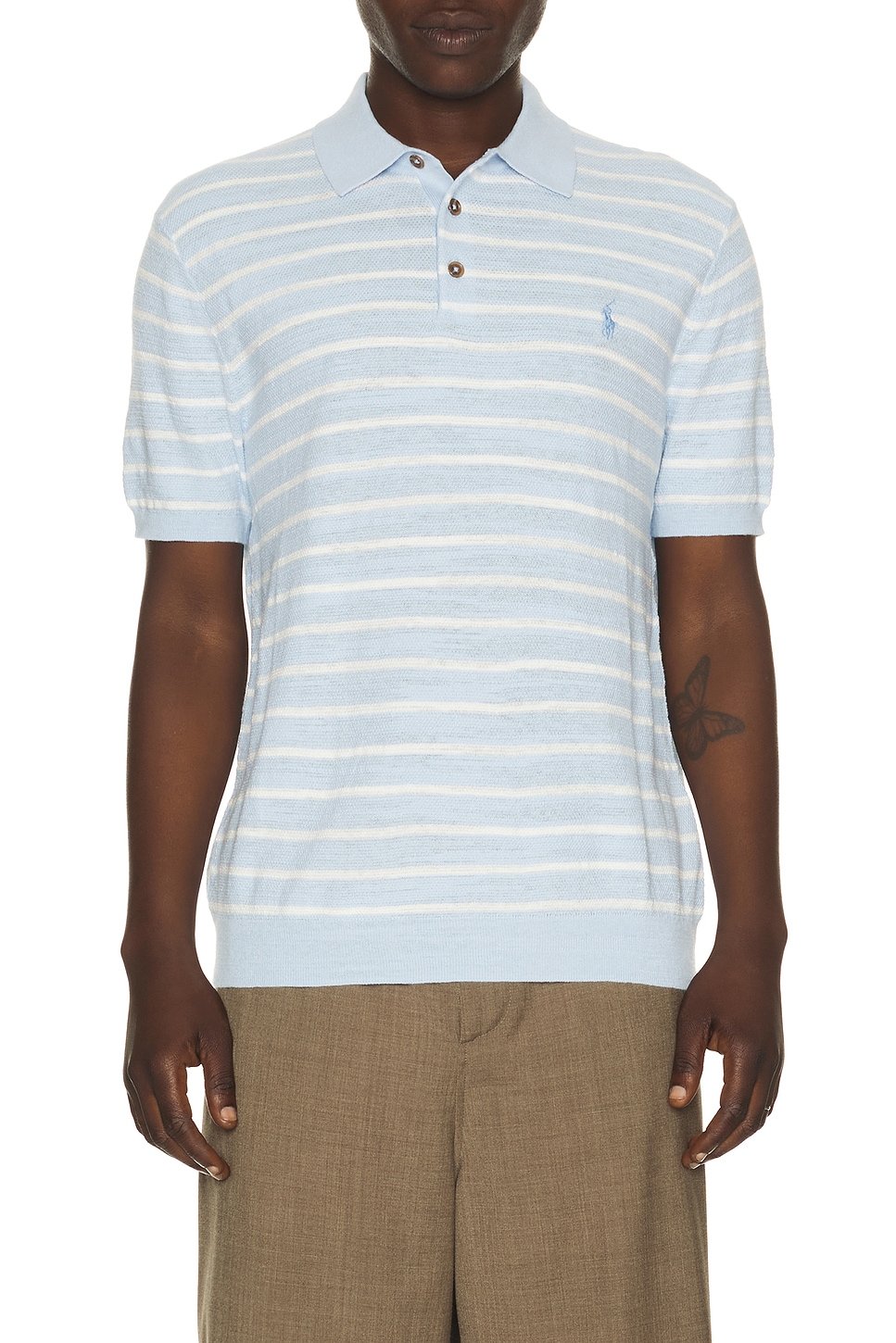 revolve Cotton Blend Textured 3 Button Placket Short Sleeve Sweater - 1