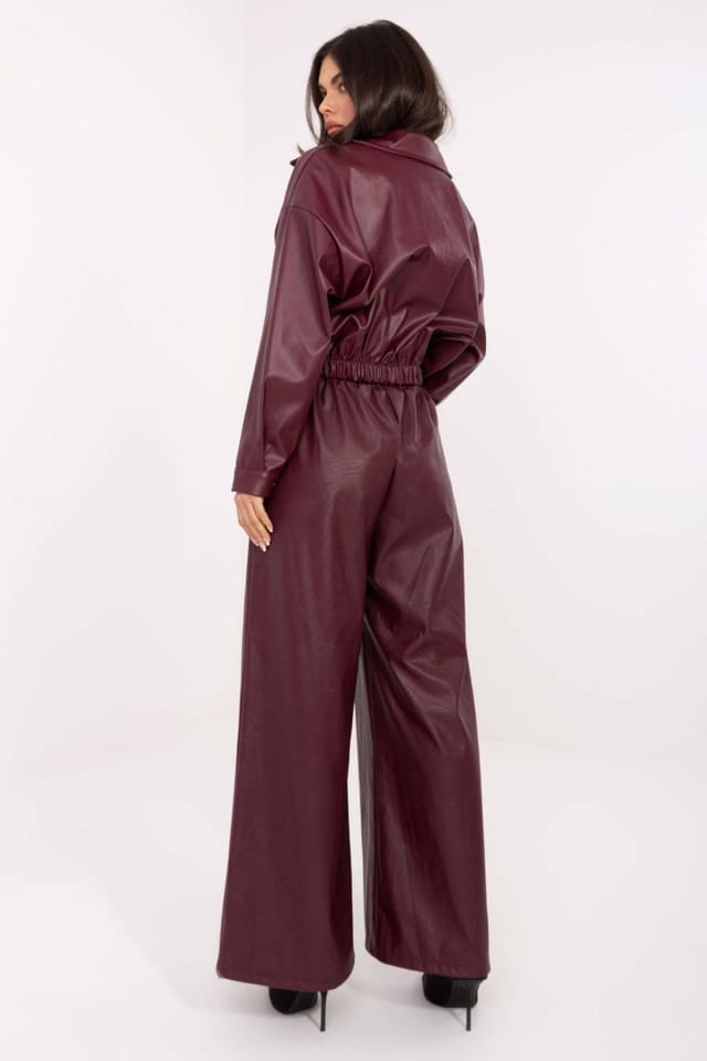 Love Lace Love Lace Women's High Waist Leather Palazzo Pants in Burgundy - 3