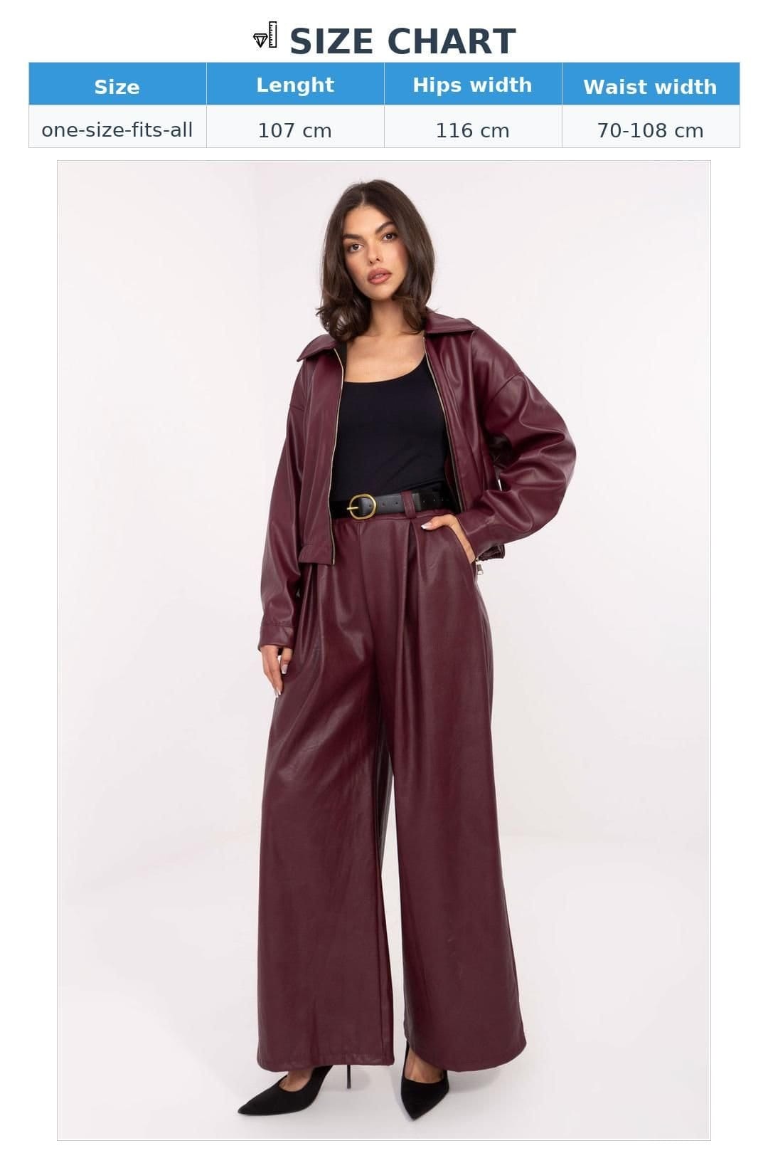 Love Lace Love Lace Women's High Waist Leather Palazzo Pants in Burgundy - 4