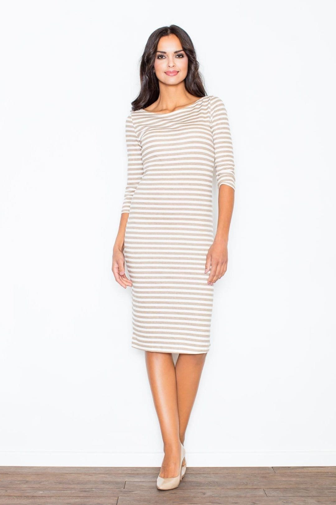 Love Lace Love Lace Women's Soft Cotton Elastane Day Dress Side Zip in Beige - 1