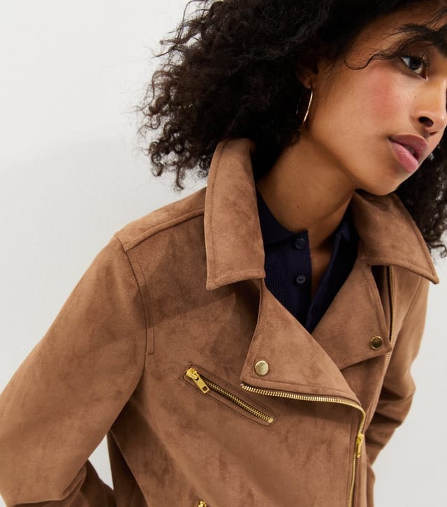 New Look Women's Tan Oversized Faux Suede Biker Jacket New Look - 2