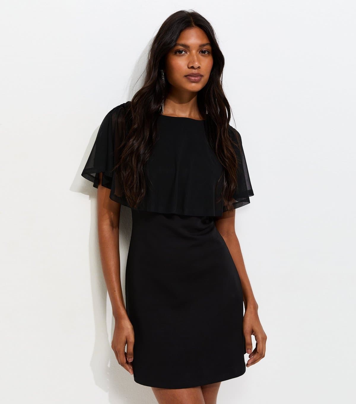 New Look Women's Black Mesh Cape Mini Dress New Look