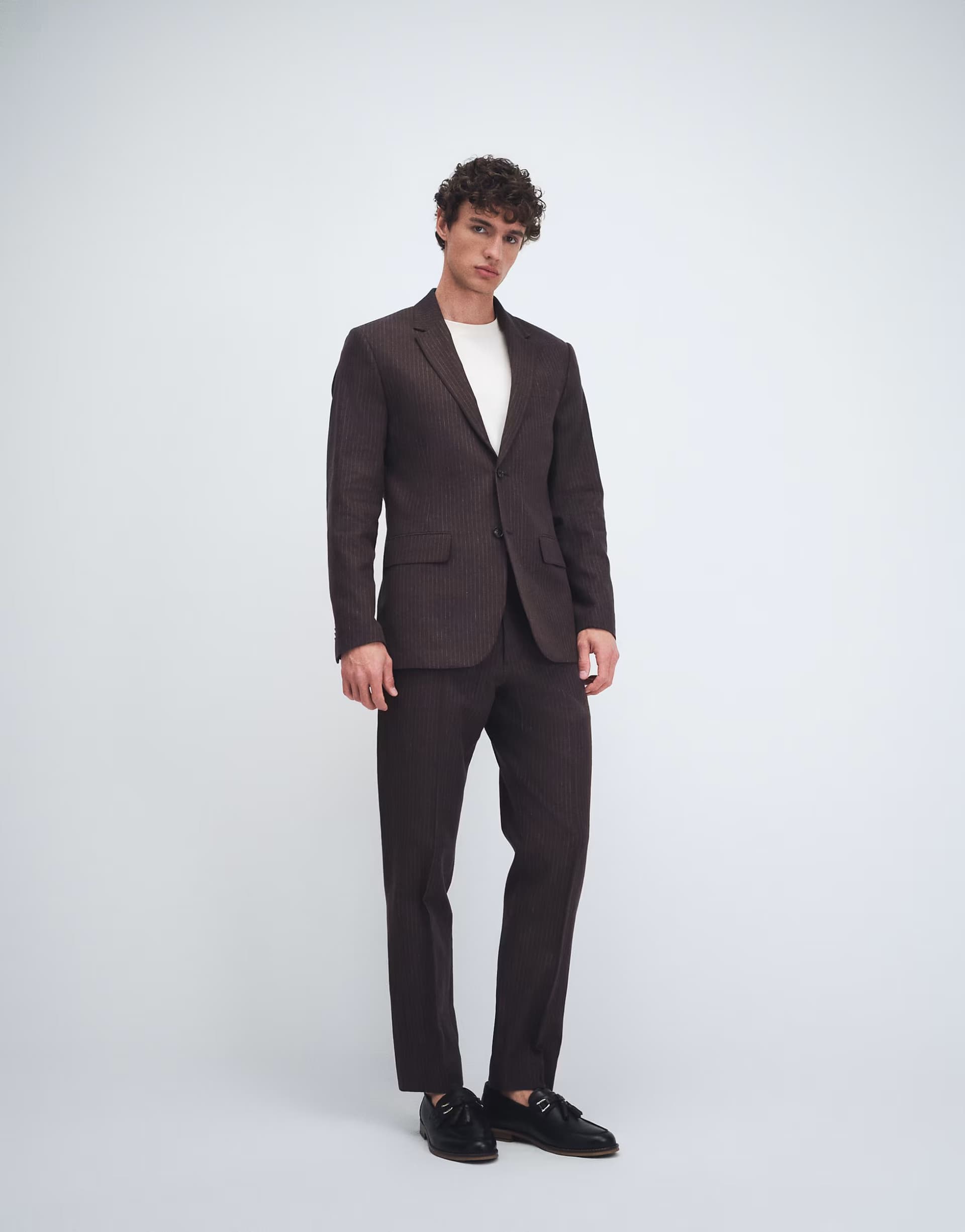 ASOS Abercrombie & Fitch linen blend slim fit suit co-ord in brown stripe