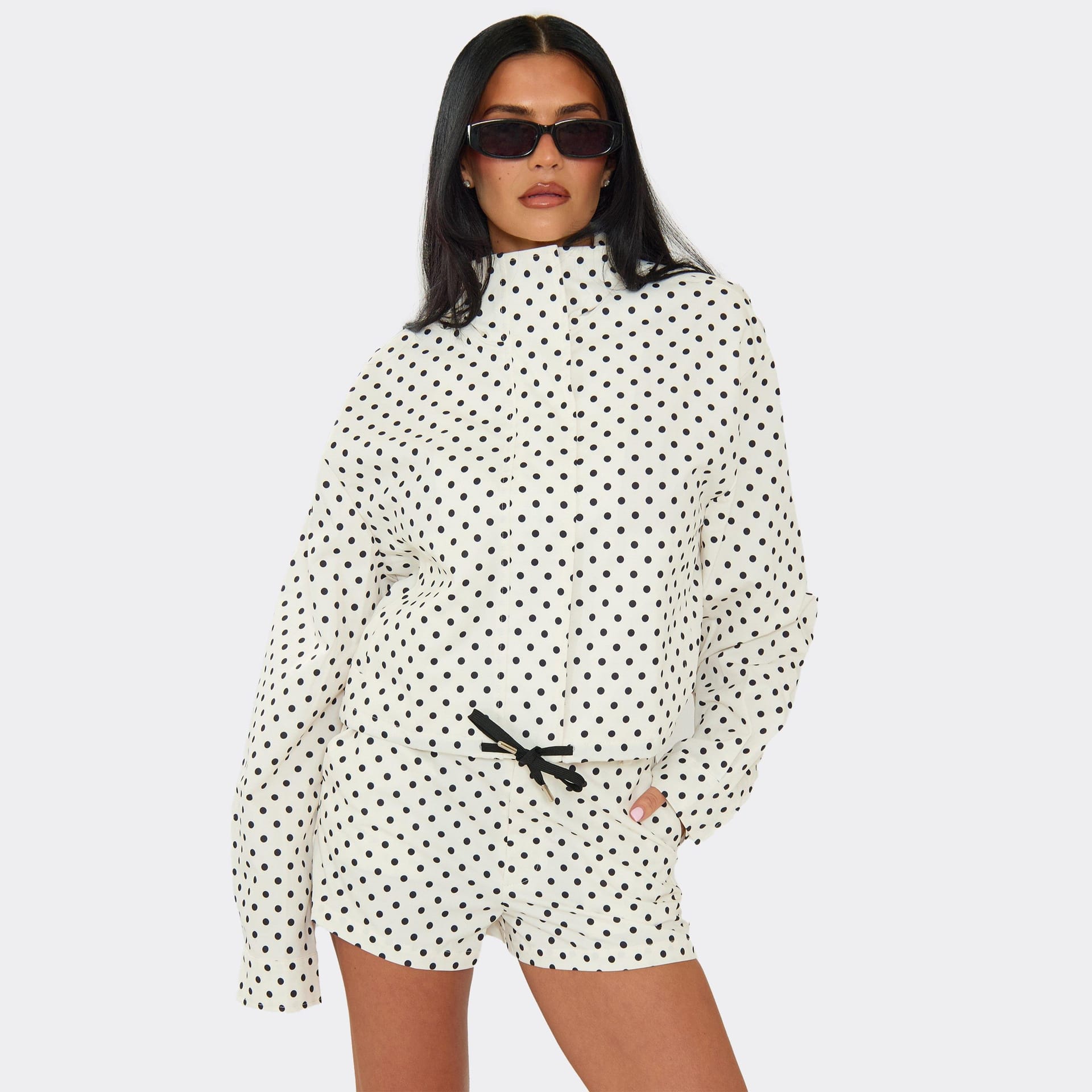 EGO White Polka Dot Long Sleeve Jacket And Shorts Set