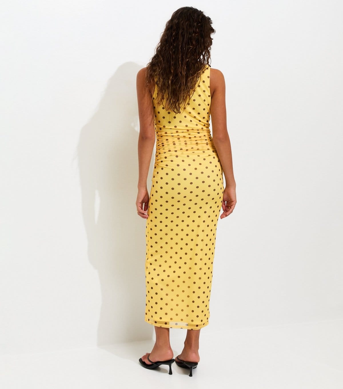 New Look Women's Yellow Spotty Mesh Square Neck Midi Dress New Look - 4