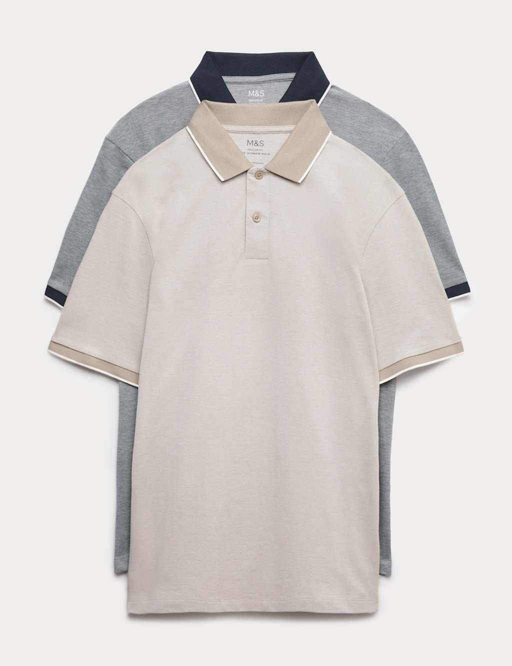 Marks & Spencer M&S 2 Pack Cotton Rich Tipped Polo Shirts Ecru Mix