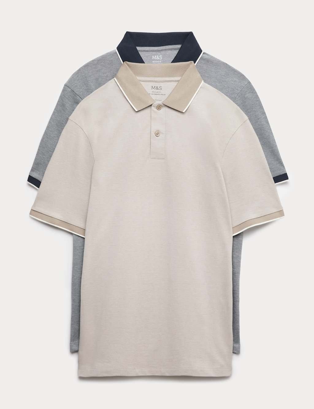 Marks & Spencer M&S 2 Pack Cotton Rich Tipped Polo Shirts Ecru Mix - 1