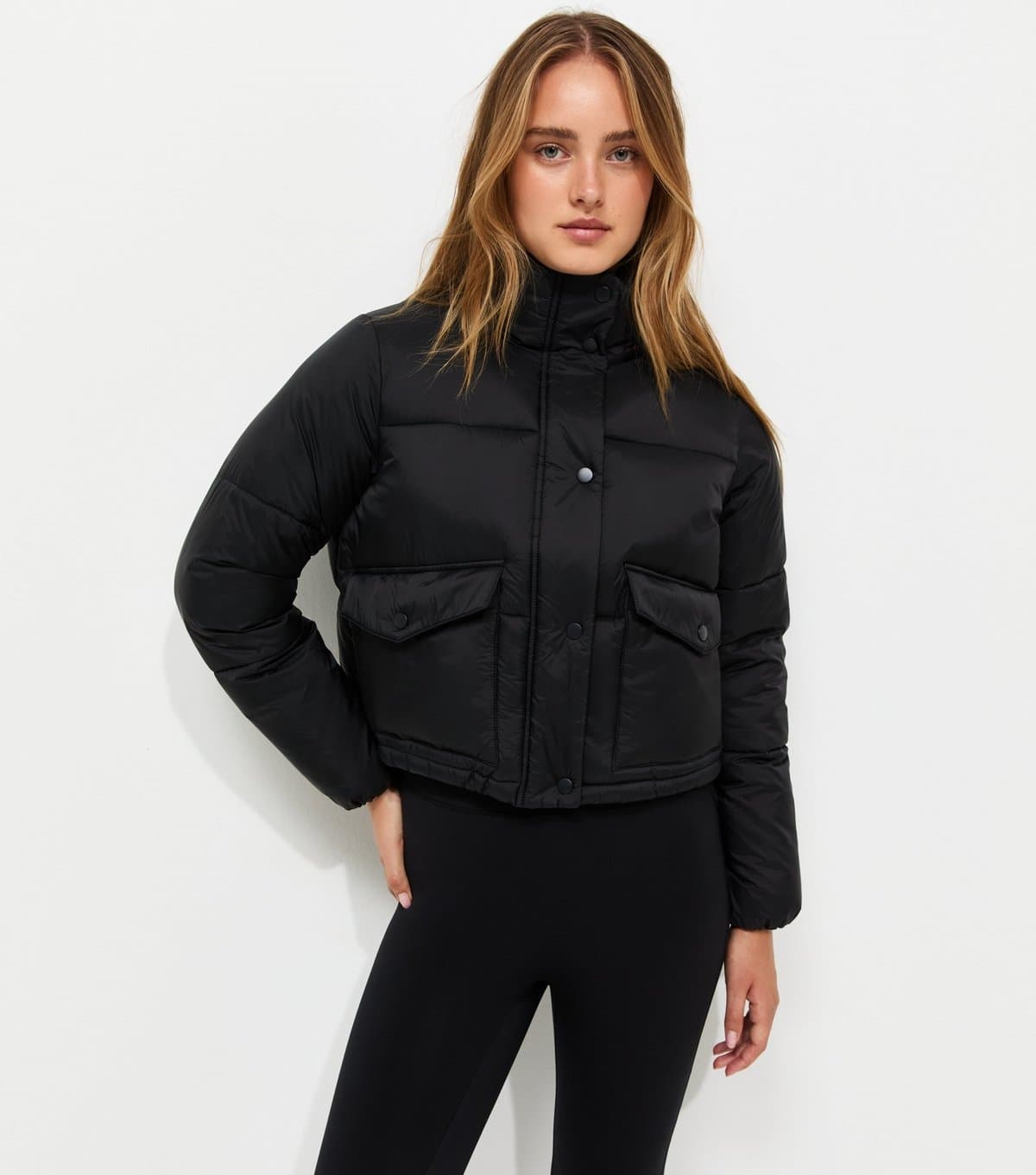 New Look Women's Black Cropped Funnel Neck Puffer Jacket New Look