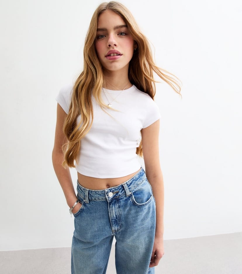 New Look Girls' White Cap Sleeve Baby Tee Top New Look - 1