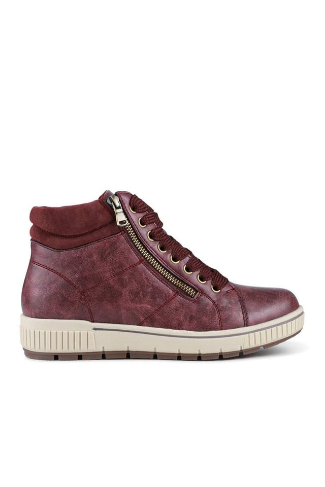 Pavers Pavers Women's Lace Up Trainers with Side Zip in Burgundy - 2