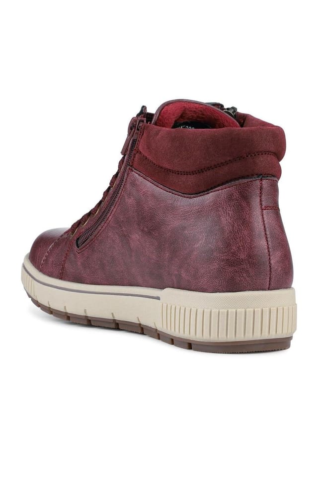 Pavers Pavers Women's Lace Up Trainers with Side Zip in Burgundy - 3