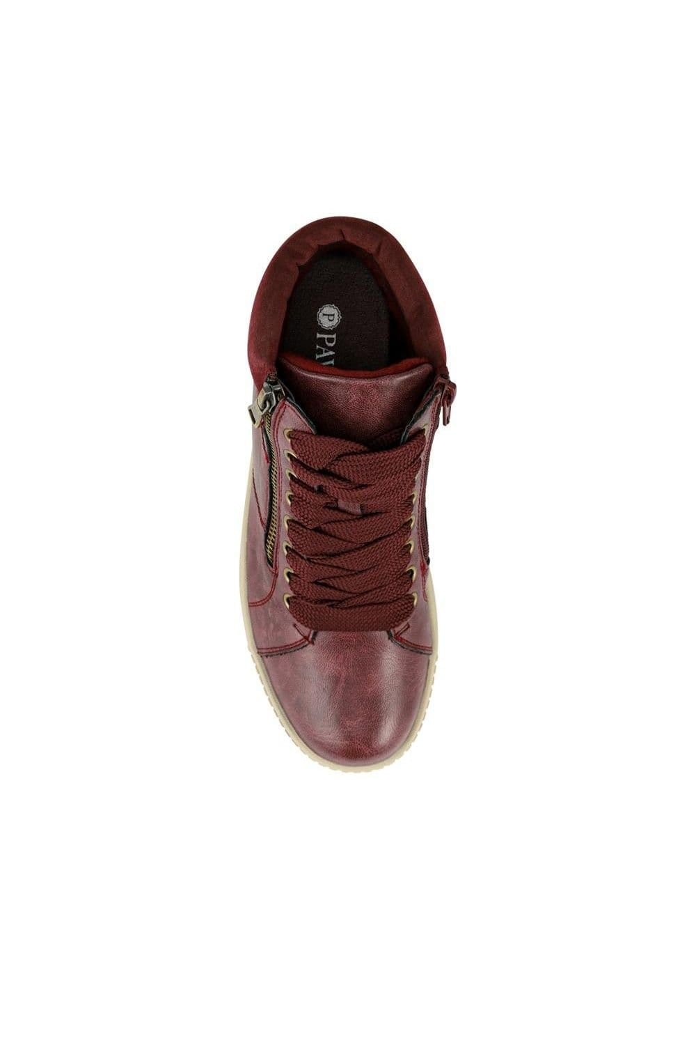Pavers Pavers Women's Lace Up Trainers with Side Zip in Burgundy - 4