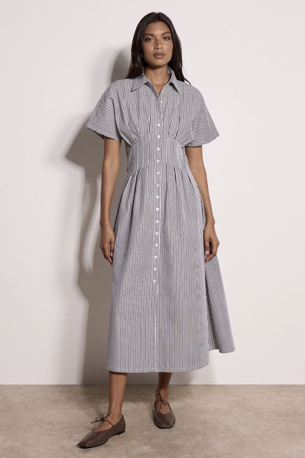 Apricot Women's Stripe Structured Shirt Midaxi Dress in White