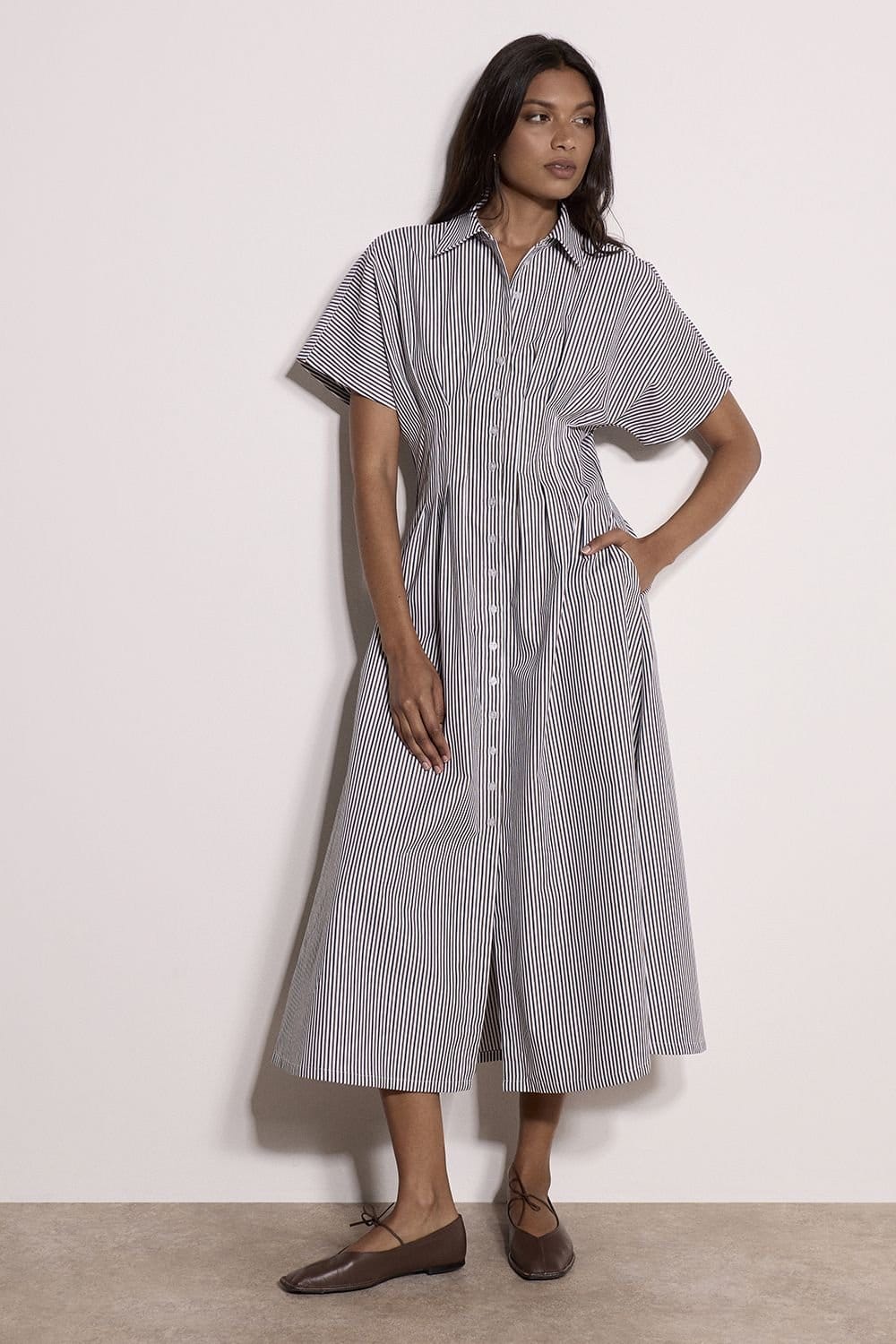 Apricot Apricot Women's Stripe Structured Shirt Midaxi Dress in White - 4