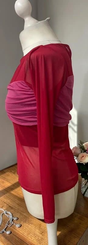 Never Fully Dressed Stunning Never Fully Dressed Pink & Red Ruched Mesh Top | Size 10 | RRP £135