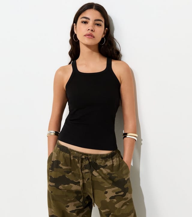 New Look Women's Black Cotton Rich Ribbed Skinny Racer Neck Vest Top New Look - 3
