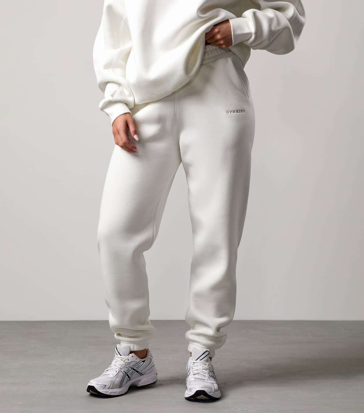 Gym King Women's Cream Logo Embroidered Jersey Joggers Gym King New Look