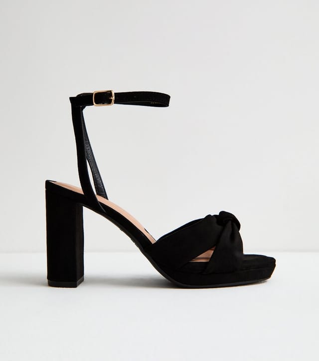 New Look Women's Wide Fit Black Faux Suede Knot Strap Platform Sandals Vegan New Look - 2