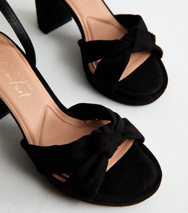 New Look Women's Wide Fit Black Faux Suede Knot Strap Platform Sandals Vegan New Look - 3