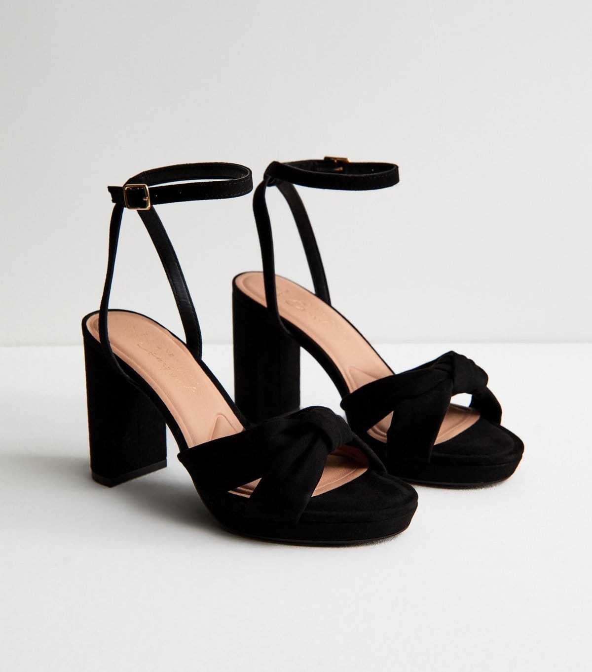 New Look Women's Wide Fit Black Faux Suede Knot Strap Platform Sandals Vegan New Look - 4
