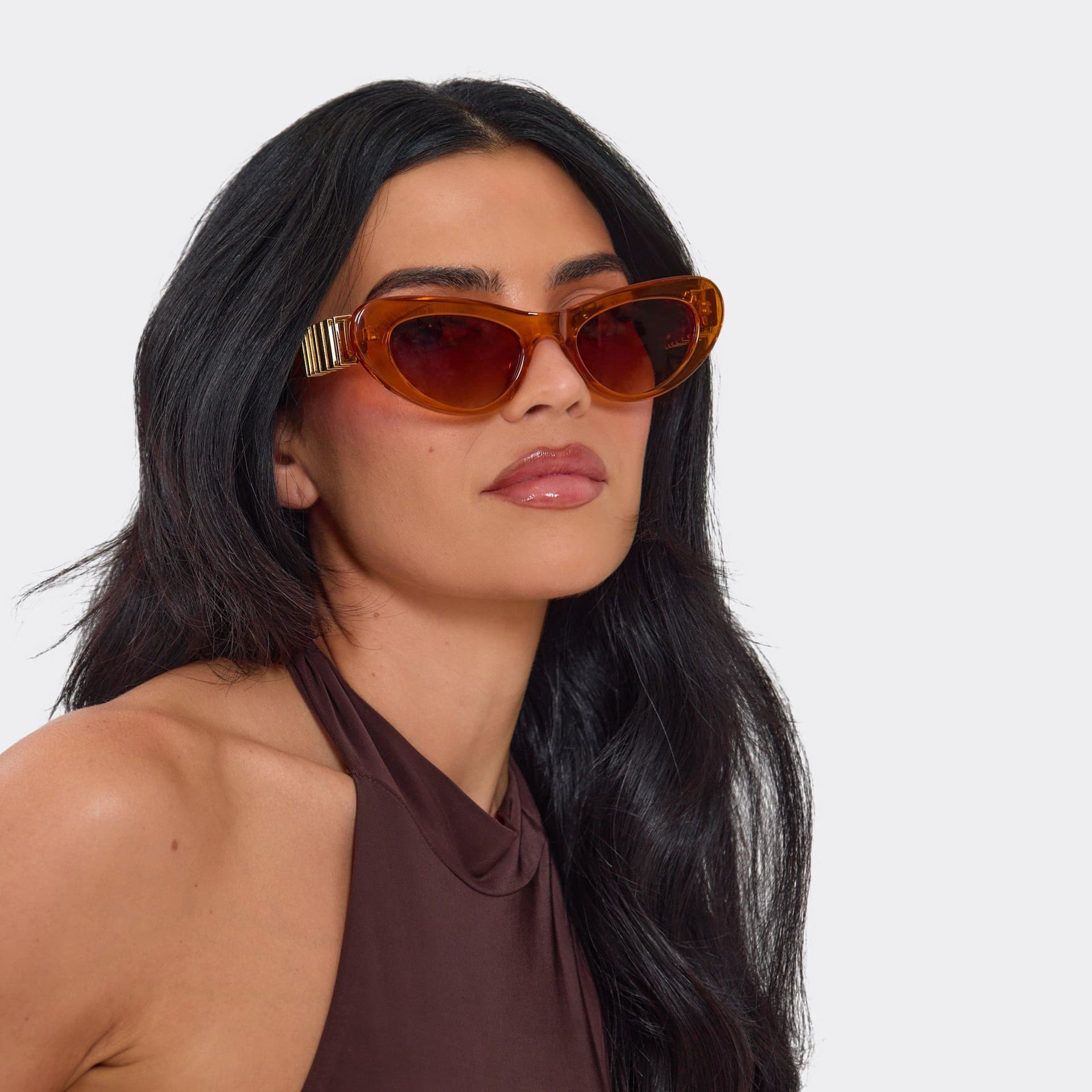 EGO Gold Side Bar Detail Cateye Shaped Sunglasses In Orange, Women's Size UK 0