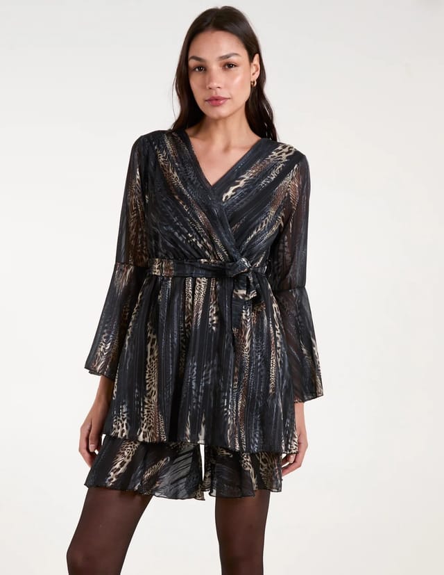 Blue Vanilla Metallic Wrap Over Dress - 2