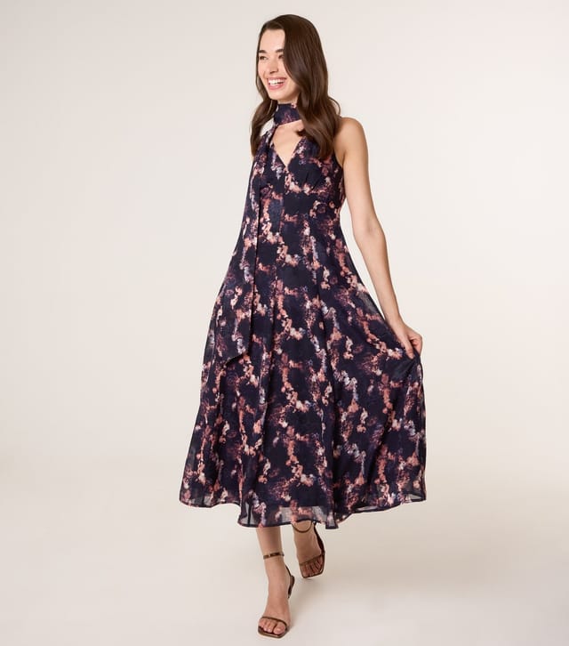 Blue Vanilla Women's Navy Textured Floral Print V-Neck Midi Dress Blue Vanilla New Look - 2