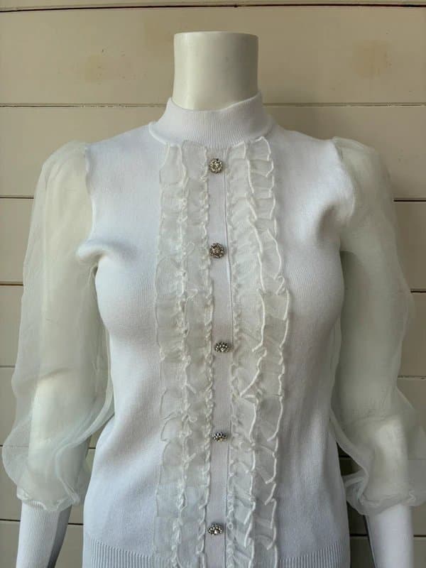 River Island A pretty vintage inspired white crew neck tank with sheer organza sleeves by River Island size 8