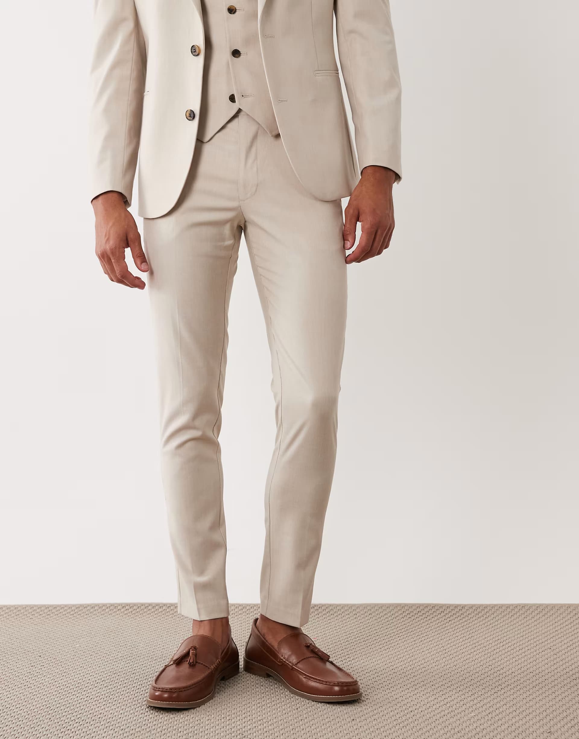 ASOS ASOS DESIGN skinny suit trousers in beige