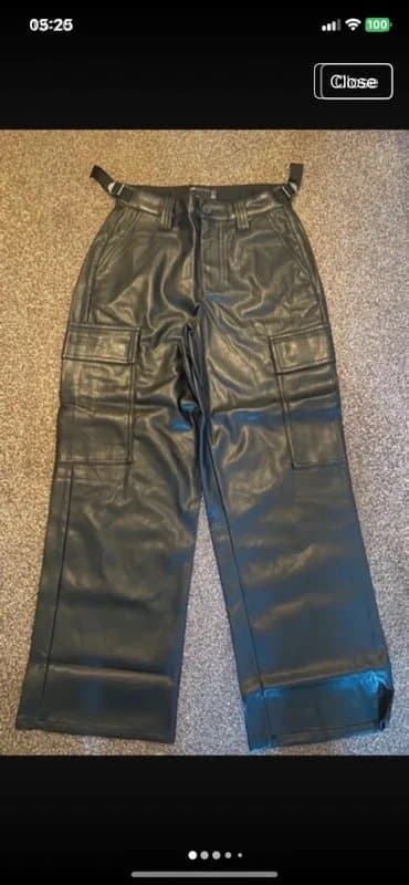 ASOS ASOS Design Black Leather Cargo Combat Trousers Jeans sz 8 Petite L28 BNWT