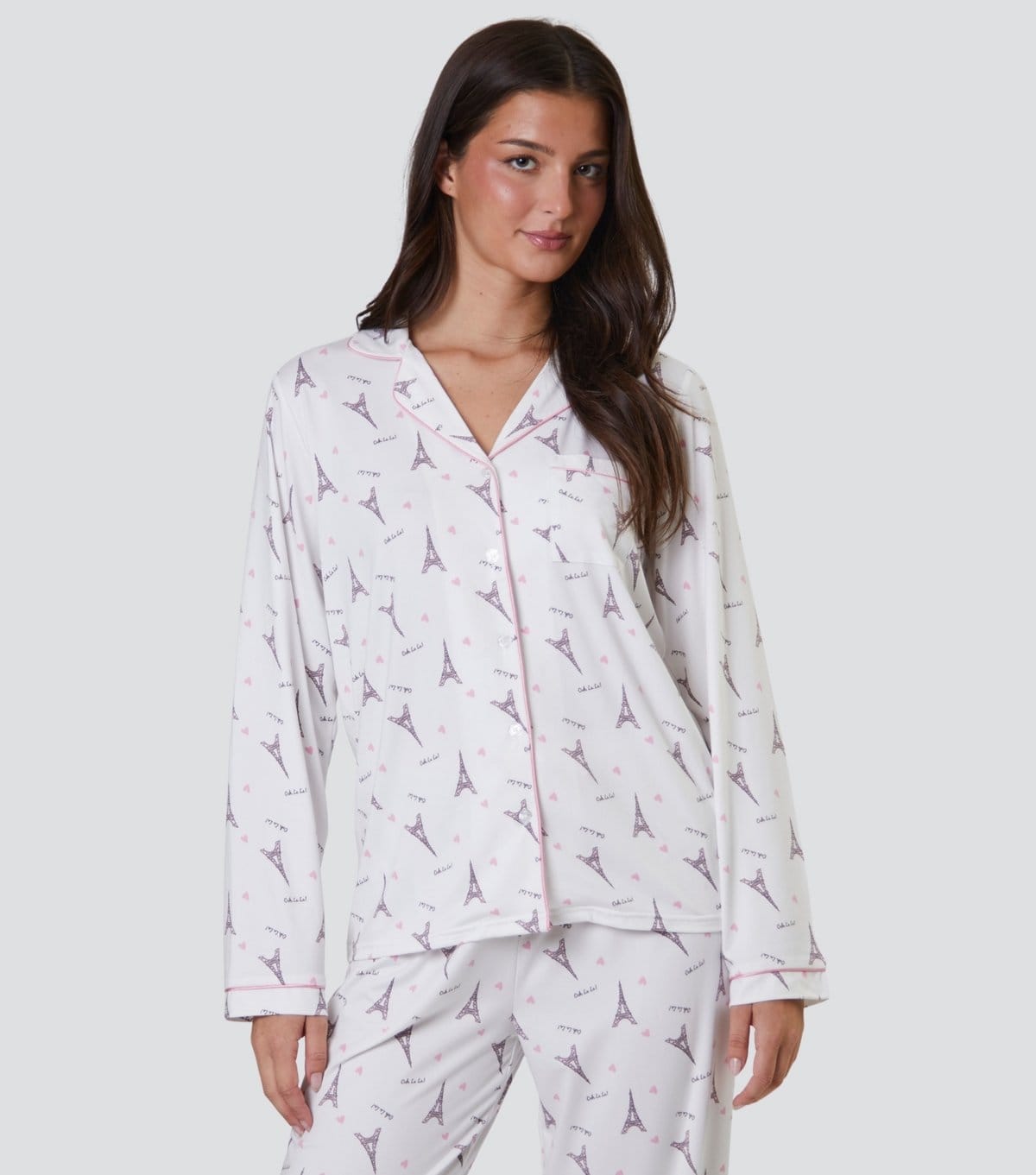 Loungeable White Paris Print Pyjama Set